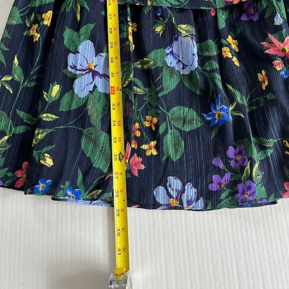 Club Monaco Oversized Silk‎ Lined Tiered Floral Stretch Navy Dress, Size 4 or 6 - Picture 11 of 15